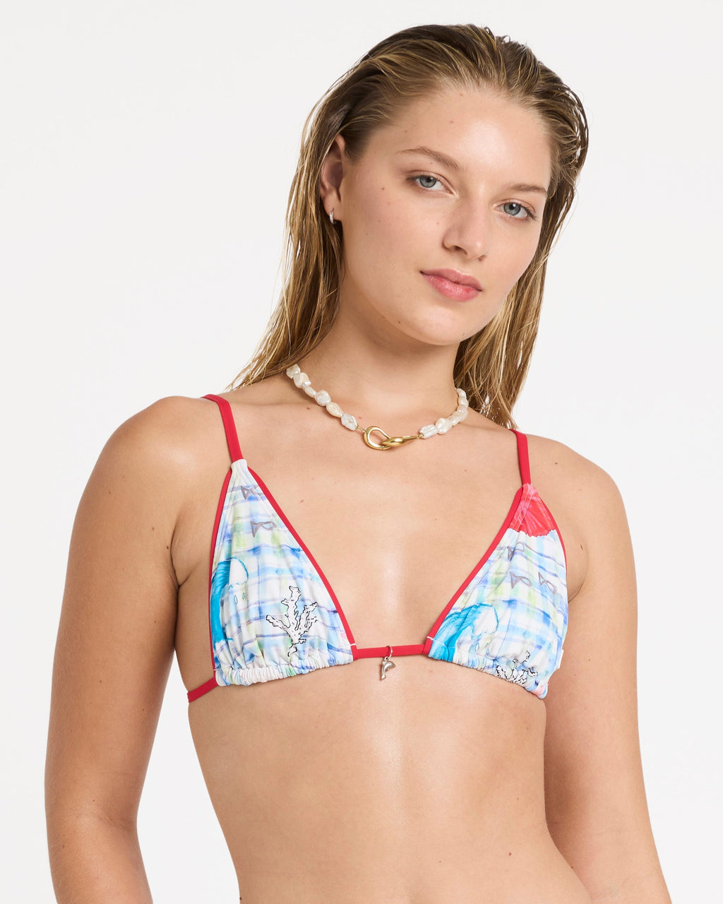 Lottie Hall Slide Tall Triangle Bikini Top - White Multi
