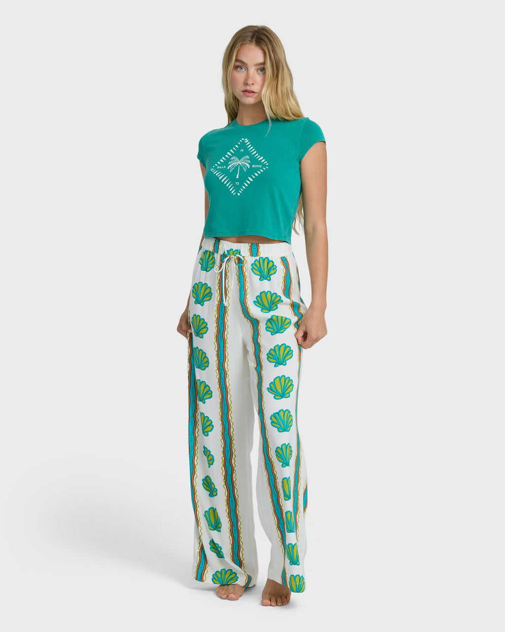 Coastal Crush Elastic Waist Pants - Salt Crystal
