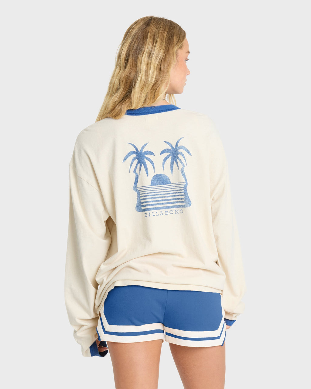 Le Love Surf Ringer Long Sleeve Cotton T-Shirt - White Cap