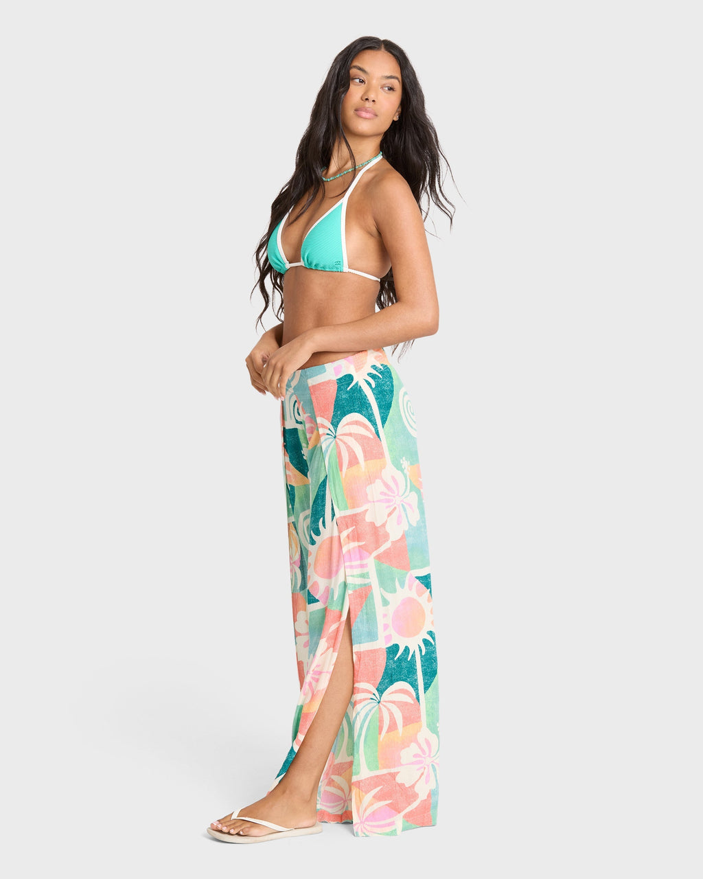 Split Spirit Elastic Waist Pants - Misty Blue